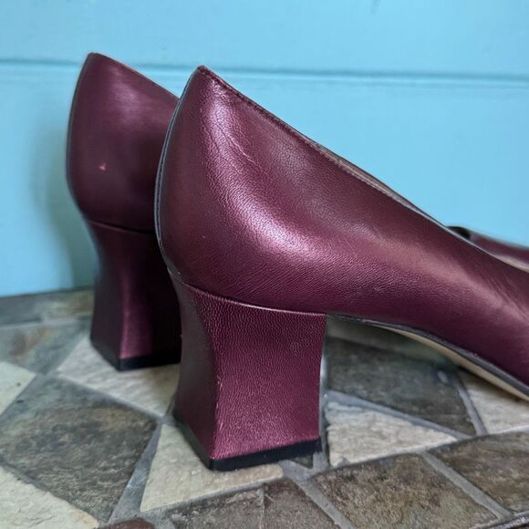 Nina Vintage Ruby Red Leather Block Heel Pumps 8.5 - Picture 5 of 7